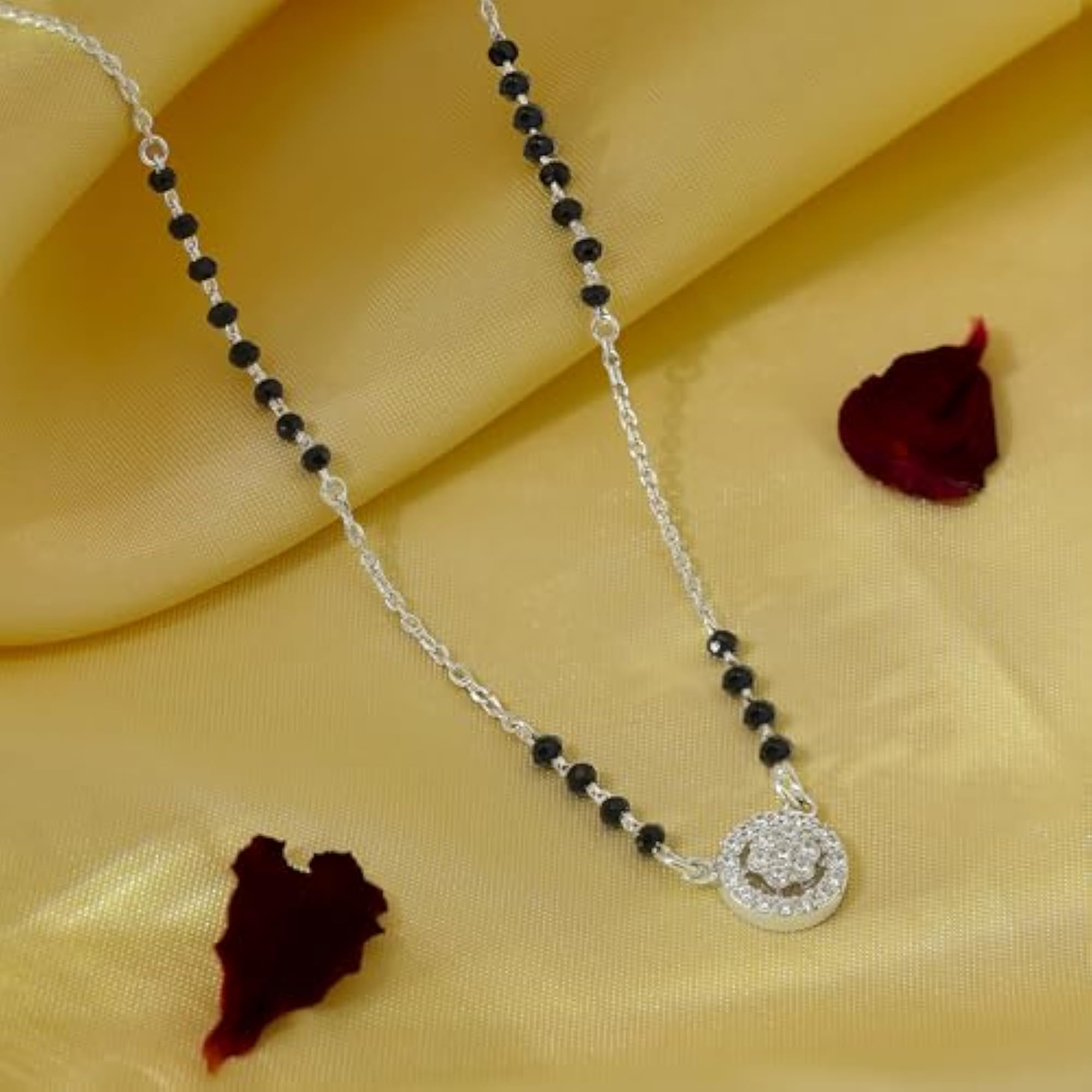 925 Sterling Silver CZ Floral Mangalsutra, Elegant Design