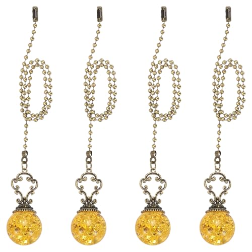 Image of PATIKIL 15 inch Ceiling Fan Pull Chain, 4 Pcs Crystal Pull Chain Fan Connector Vintage Ceiling Fan Ornament Fan Chains Extender for Ceiling Light Lamp Fans, Amber (Ball)