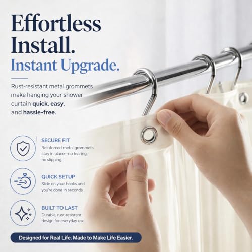 Image of EHZNZIE Cream Shower Curtain Liner 72x72, PEVA Waterproof Bath Curtain, No Chemical Smell, 3 Weighted Magnets, Durable with Rustproof Metal Grommets