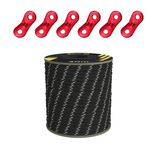 Reflective, Guy Ropes with Aluminum Alloy Tensioner, Nylon Tensioner Cord for Tent Tarp, Camping, 4mm (30m, 50m)+Spanners