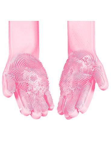 Magic dishwashing sponge gloves for pet grooming,cleaning house,washing car ,cleaning bathroom & More (Pink)