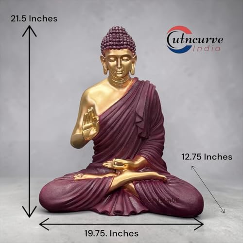 Image of 2 Feet Buddha Statue for Home Decor, Garden and Gifting, Big Size, Made of Resin, Premium Luxury Decoration Showpiece, Vastu Feng Shui for Good Luck, Happiness (Metallic Burgundy & Golden)