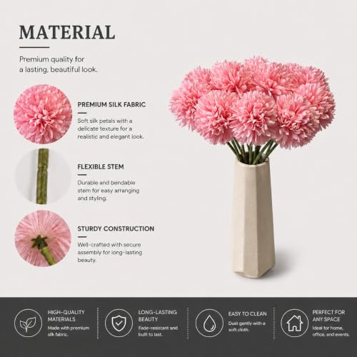 Image of Mandy's 12pcs Artificial Pink Ball Chrysanthemum Flowers