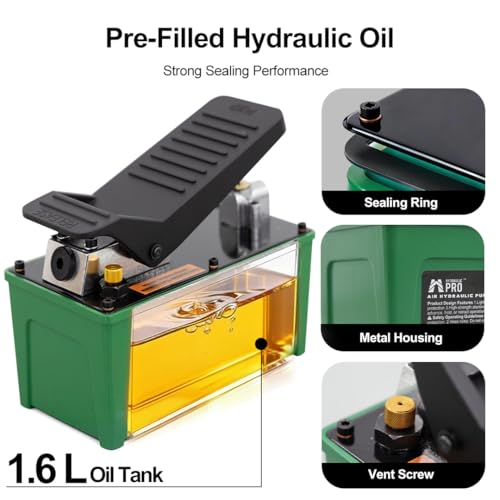 Image of 10,000 PSI Air Hydraulic Pump, NPT 3 /8 inch Oil Outlet, NPT 1 /4 inch Inlet, Foot Pedal Hydraulic Pumps with 6.6 ft Hose for for Auto Body Frame Machines, Hydraulic Tools, and Hole Punch
