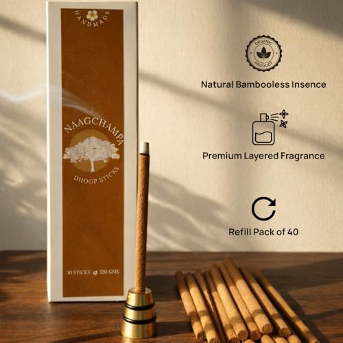 Image of Dhoop Sticks | Refill Pack of 40 Bamboo-Free Compressed Incense for Home & Meditation | Pooja & Rituals (Nagchampa) Stand not Included