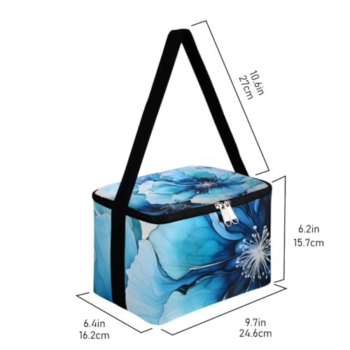 Lunch Bags for Women Men 9 Cans,Watercolor Flower Hot & Cold Food Delivery Bag Insulated Grocery Bag Insulated Lunch Box Blue Cooler Bag for Office Work Picnic Beach