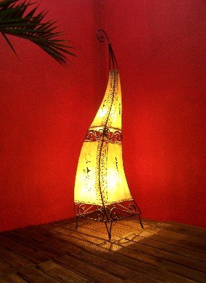 Lampada Da Terra Marocchina In Pelle - 100cm Arancione, Stile Henna, Illuminazione Orientale