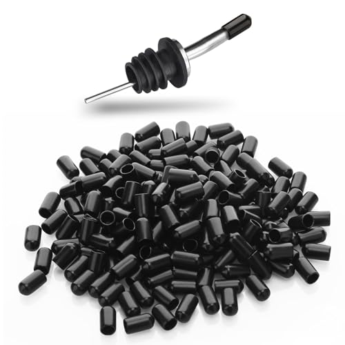 200 PCS Pourers Dust Covers Black Pourer Cap Rubber Caps Olive Oil Liquor Bottle Pour Spout Cover Pour Dispenser Spout Dust Covers(Not Include the Spout)