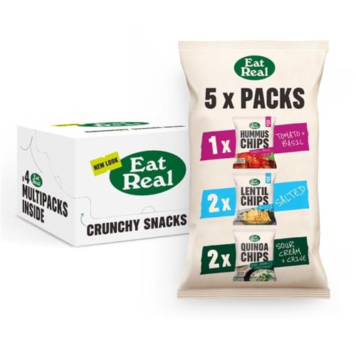 Eat Real Chips Multipack 4 X 5 Lentil Salted 2 X 18g, Quinoa Sour Cream & Chive 2 X 20g, Hummus Tomato & Basil 1 X 22g, Gluten-Free Crisps Box