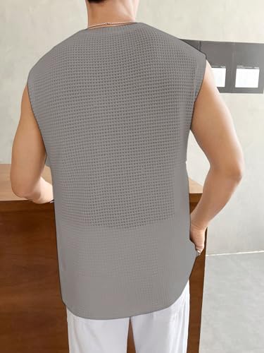 Image of NETCLICK Mens Waffle Tank Tops Sleeveless Round Neck Polycotton Vest, Sando & T-Shirt for Gym, Running and Outdoor