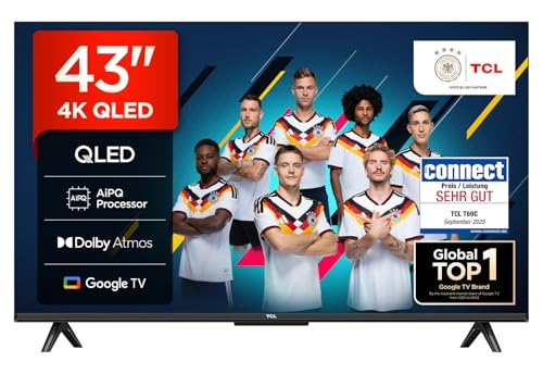 TCL 43T69C 43 Zoll QLED, Direct LED TV, 4K HDR TV, Smart Google TV (Dolby Vision & Atmos, Motion Clarity, Kompatibel mit Google Assistant & Alexa)