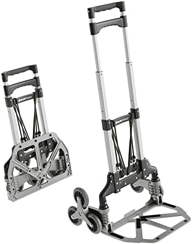 ATHLON TOOLS Aluminium Stair Climber Sack Truck Foldable Extra Long Handle 110 cm Loading Area with Non-Slip Pads Includes 2 Expander Ropes - model 2023