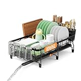 Avilia Scolapiatti da Appoggio Estensibile 32-53 cm - Scola Piatti Antiruggine con Vassoio Raccogligocce e Beccuccio di Scarico - Include Portaposate Rimovibile - Organizer Cucina Moderno Salvaspazio