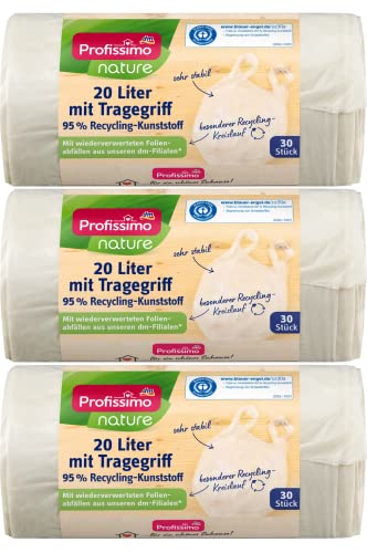 Bolsas de basura reciclables con asa - 20 litros - Resistentes y a prueba de líquidos - Pack de 3 - 90 unidades (3 x 30 unidades) - Producto y embalaje reciclables Cover