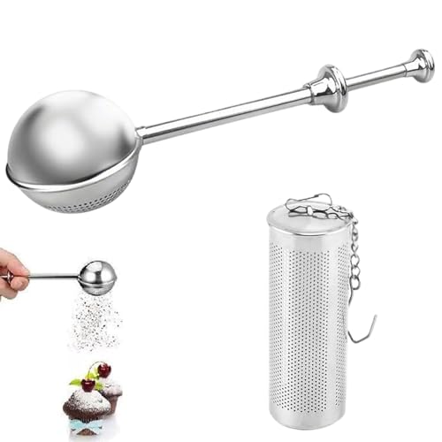 Juego de 2 pinzas para té sueltas - Poste telescópico de té Bola de té y colador de acero inoxidable 304, Tenazas de té, Infusor de té, Filtro de harina de acero inoxidable - Azúcar, Harina, Especias