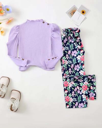 Image of Little Girls Clothes Kids Fall Winter Outfits Pant Set for Girl Age 4-8 | Girls Fall Winter Clothes, 2 Peices, Long Sleeve Shirt, Cute Clothing, Gifts, Family Photos, School, Christmas, Cotton Blend