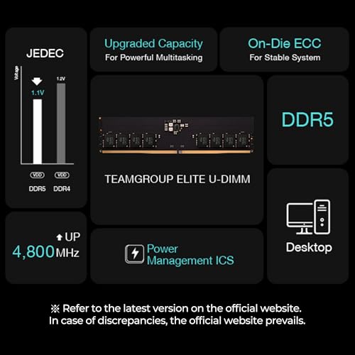 Image of TEAMGROUP Elite DDR5 16GB Kit (2x8GB) 5600Mhz Hynix IC PC5-44800 CL46 Non-ECC Unbuffered UDIMM 288 Pin PC Computer Desktop Memory Module Ram Supports Intel & AMD TED516G5600C46DC01