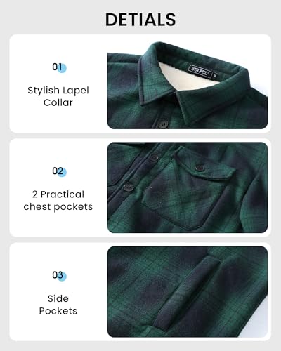 WULFUL Men's Flannel Shirts Jacket Casual Button Down Plaid Outerwear Coat Long Sleeve Fleece Shacket lightweight3