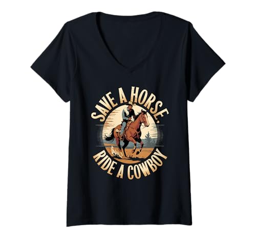 Mujer Guardar un paseo a caballo un vaquero estilo rústico occidental Camiseta Cuello V