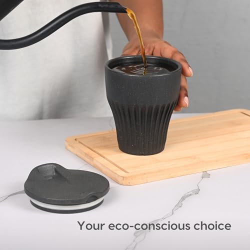 Image of Eha Earth Friendly Rafter Coffee Mug with Lid | Tea Cup Set | 300 ml | Made with Rice Husk | Microwave Safe Mugs for Gifting | 4 Unit | Multi Dark
