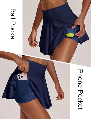 Image of PINSPARK Womens Tennis Skirt Pleated Athletic Skirts with Pockets Shorts High Waisted Golf Skort for Workout Pickleball