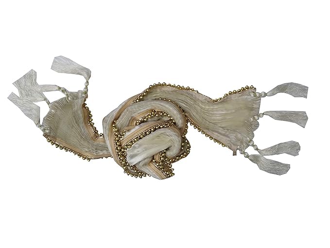 White Color Moti lace Silk Men Heavy Stole for Gents with Golden Stripes, 250 x 20 cm-picture-27