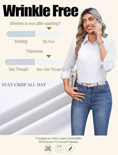 Zeagoo Button Down Shirts for Women Wrinkle Free Long Sleeve Collared Dress Blouses Slim Fit Work Office Tunics Tops2