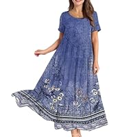 Tubino Vestito Spiaggia Floreali Estivo Modelli Estate Sexy Casual Eleganti Curvy Lunghi Vestiti per Casa Donna Mare Boho Dress Moda Abiti Estivi Donna Corti Abito Camicia Blu XL