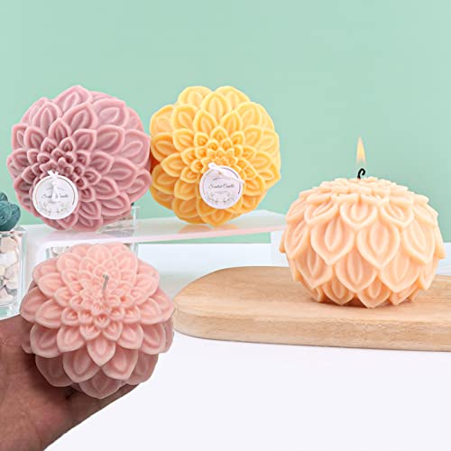 Nimozekd 2Pcs Lotus Sphere Candle Molds With Mold Punch Needle Large-Eye Wicking Needle For Candle Making Lotus Flower Ball Mold For Decoration Scented Candle Diy Clay Craft Soap Flower Specimen #TOP5