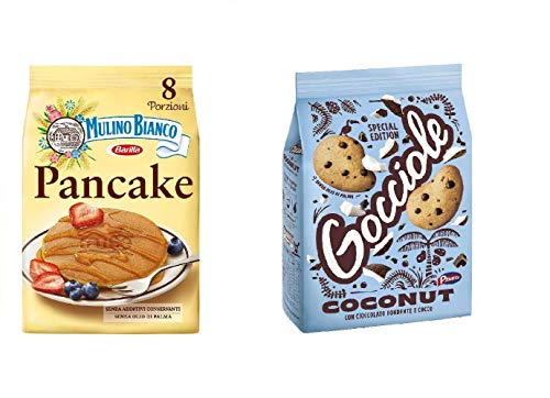 Offerta Pancacke Mulino Bianco + Gocciolr Coconut Box Contenente Merendine e Biscotti per Colazioni e Merende Sane e Gustose (3 Pancacke + 3 Gocciole)