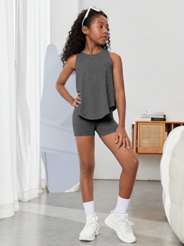 Image of BEAUDRM Girl's 2 Piece Workout Outfits Crop Top and Shorts Athletic Sets | Activewear Sets,Dance Sets,Tumbling Outfits,Hip Hop Dance Outfits,Cheer Practice Outfits for Girls