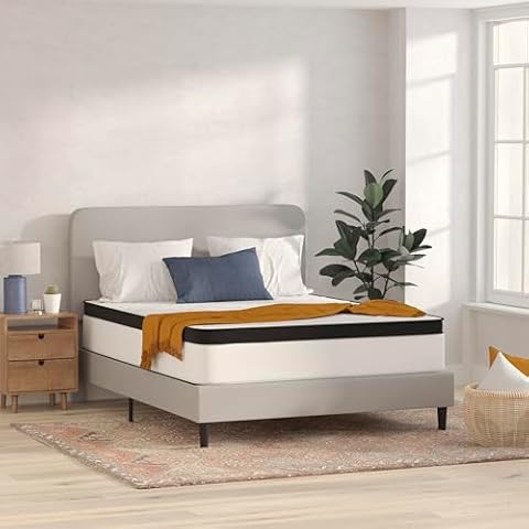 BizChair Firm 12 Inch CertiPUR-US Certified Hybrid Pocket Spring Mattress, Extra Firm Feel, Durable Support, Queen Mattress in a Box Cover