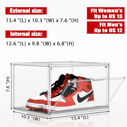 Size 12 Acrylic Shoe Boxes,12 Pack Shoe Display Cases Clear Plastic Stackable Shoe Container Hat Sneaker Storage Bins, Fit Up to US Men's/Women's Size 12 Shoes