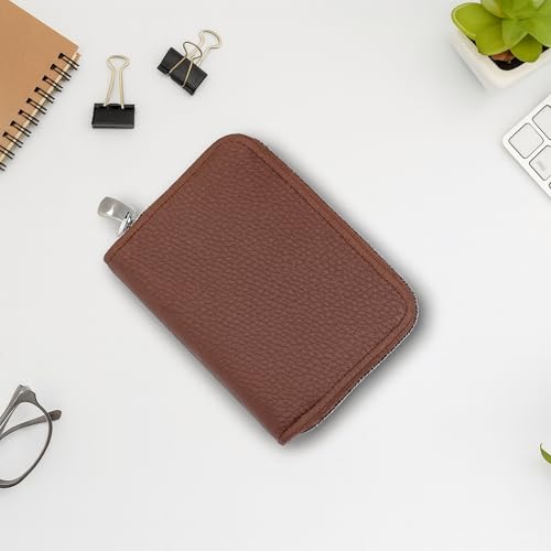 Image of VEMILIO Vegan Leather Zipper Wallet for Men & Women | 9 Card Slots | 2 Cash Compartments | Stylish Slim Credit Card Holder Purse | Travel Friendly Compact Wallet Gift for Boys Girls (Brown)