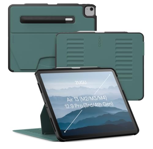 ZUGU CASE iPad Air Custodia 13 (M4 2026/M3 2025/M2 2024) iPad Pro 12.9 (3a/4a Generazione) Cover Protettiva con 10 Angoli Regolabili Magnetico, Ricarica di Apple Pencil, Auto Svegliati/Sonno [Pino]