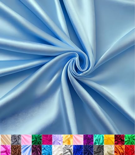 Satin Fabric | Decoration & Sewing | Shiny & Luxury | 60' Wide Roll | Metallic Shiny | Upholstery, Lining, Drapery, DIY Crafts (Baby Blue, 5 Yards)