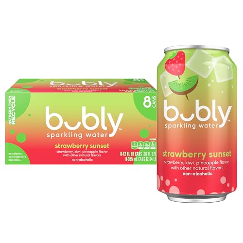 bubly Sparkling Water, Strawberry Sunset, Zero Sugar & Zero Calories, Seltzer Water, 12 Fl Oz Cans (Pack of 8), Packaging May Vary