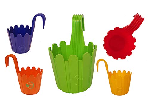 OSHIGREENS Fence Hanging Flower Pot Balcony Railing Planter Best Design Outdoor Gardening Plant Container Set – Multicolor OSHIGREENS Fence Hanging Flower Pot Balcony Railing Planter Best Design Outdoor Gardening Plant Container Set – Multicolor