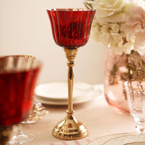 Image of Pure Home + Living Red and Gold Votive with Metal Stand - Large