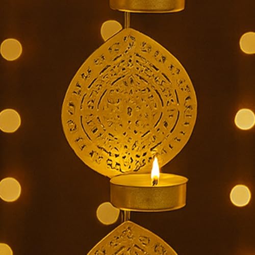 Image of CraftVatika Tealight Candle Holder,Festiv Diwali Decor Items, Wall Mounted Hanging Iron Leaf Design Tealight Candle Holder Stand Frame for Home Christmas Diwali Decoration Items, Wall Decor Items