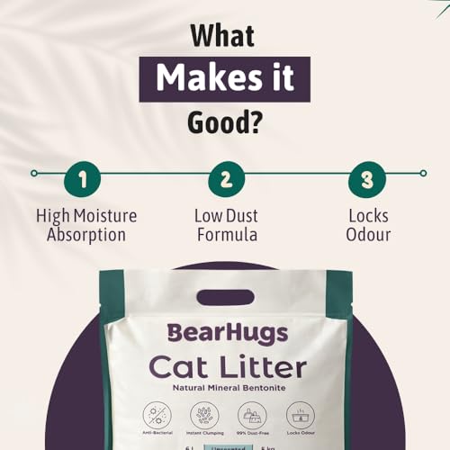 Image of BearHugs Bentonite Cat Litter - Unscented Perfect for Cat (Pack of 1, 5 KG)