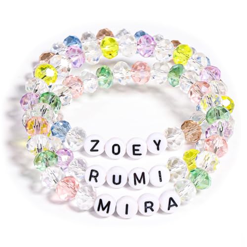 AICase for Kpop Demon Hunters Merch Rumi Zoey Mira Inspired Bracelets 3 Pcs Stackable Stretch Friendship Beaded Bracelets for Huntrix k pop Unique Merchandise Jewelry Gifts for Fans Women Men_Crystal