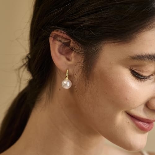 MOODEAR Dainty Freshwater Pearl Earrings - Trendy 14k Gold Plated/Silver Bridal Small Hoop Drop Dangle Earring for Women Wedding Jewelry4