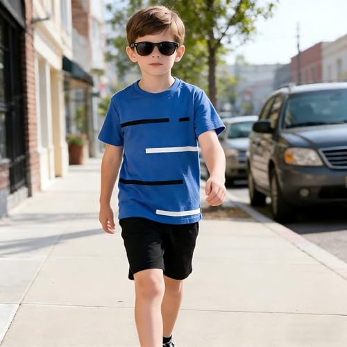 Image of 4-8T Toddler Boys 2-Piece Summer Casual Outfit Striped Print Short Sleeve T-Shirt & Shorts Set