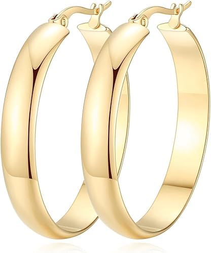 14K Gold Hoop Earrings for Women Big Gold Earrings Square-edge