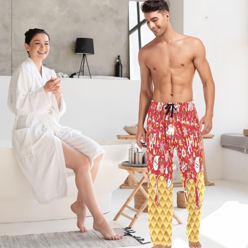 Mens Cotton Pajama Pants Stripes Christmas Tree Heart Sleepwear Pj Bottoms Lightweight Lounge Pants S-XXL3