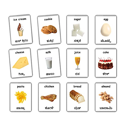 Image of Kannada English Bilingual Flash Cards | Montessori Cards | Laminated Flash Cards | Early Education (First Foods - 48 Cards)