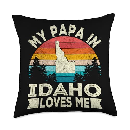My Papa In Idaho Loves Me Retro Idaho Grandpa Throw Pillow