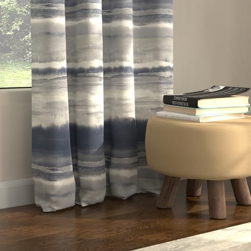 Image of Urban Space Blackout Curtains 5 Feet Set of 2 for Window, 80-85% Light Blocking Curtains for Living Room, Digital Printed Curtains with Eyelets, Tieback Included (Coastal Tides Navy, 5 Feet)