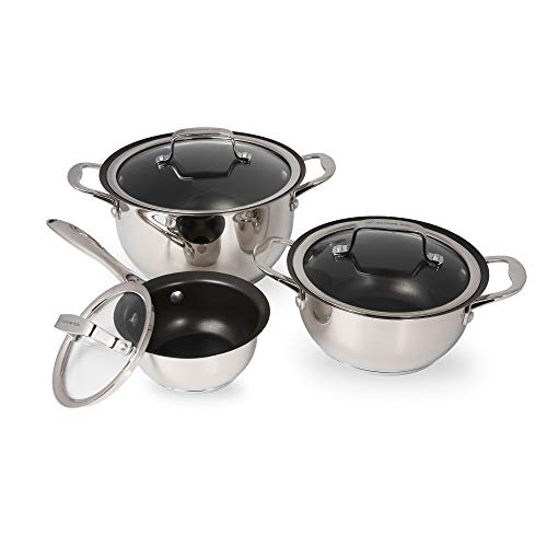 Wolfgang Puck 6-Piece Stainless Steel Nonstick Cookware Set with Lids
